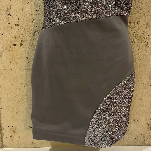 Arden B Exclusive Silver Sequin and Satin Mini Party Dress - Size M - Picture 3 of 10